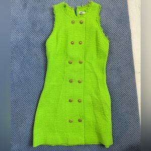 Zara Bright Green Double-Breasted Mini Dress